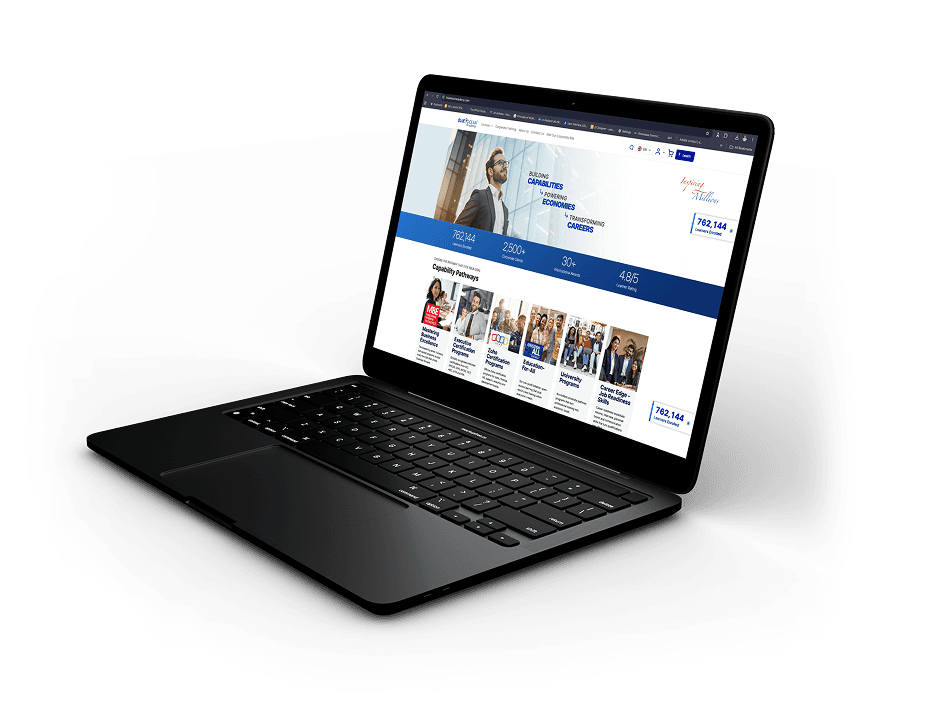 Blue Ocean LMS platform screenshots showing course catalog and modules
